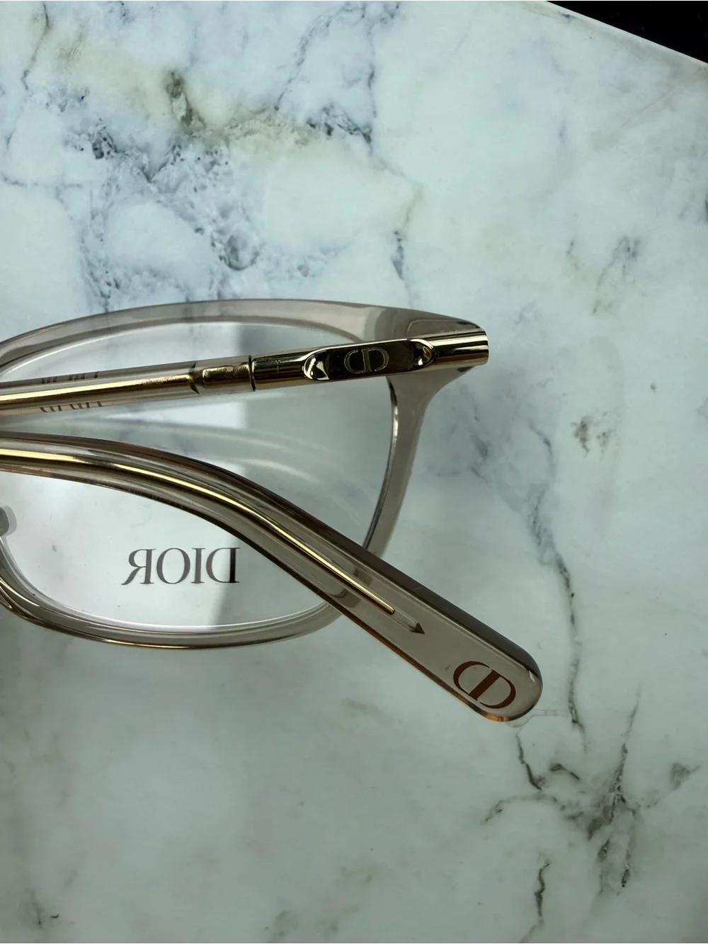 Dior Clear Taupe Women's Optical Glasses with Gold Accents